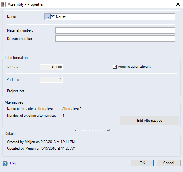 Assembly Properties dialog