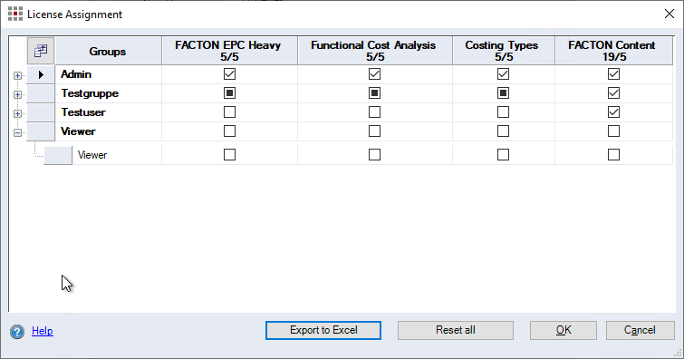 License Assignment dialog