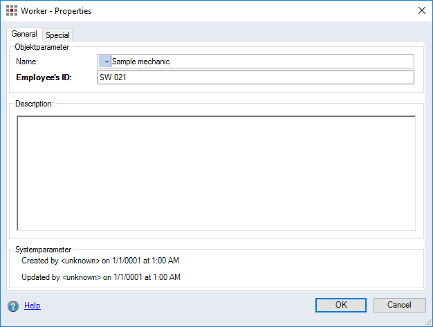 "Worker - Properties" dialog, "General" tab