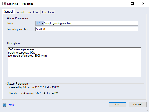 Machine Properties Dialog, General Tab