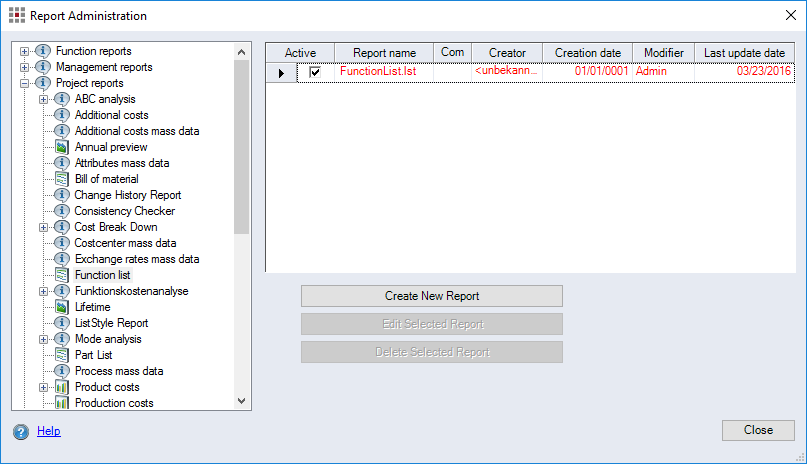 Report System dialog