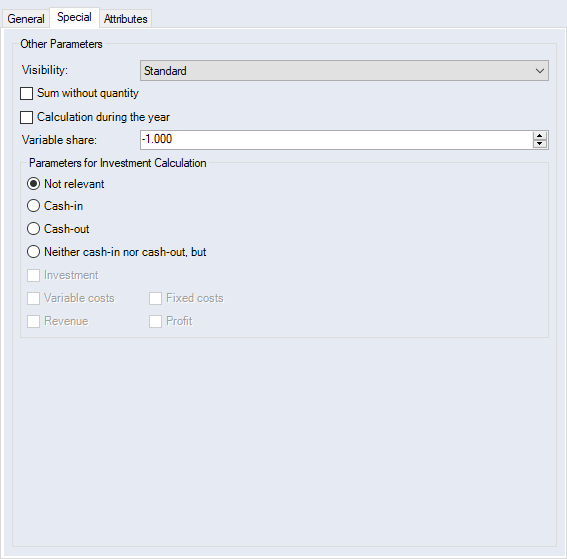 Costing Scheme, Special Tab